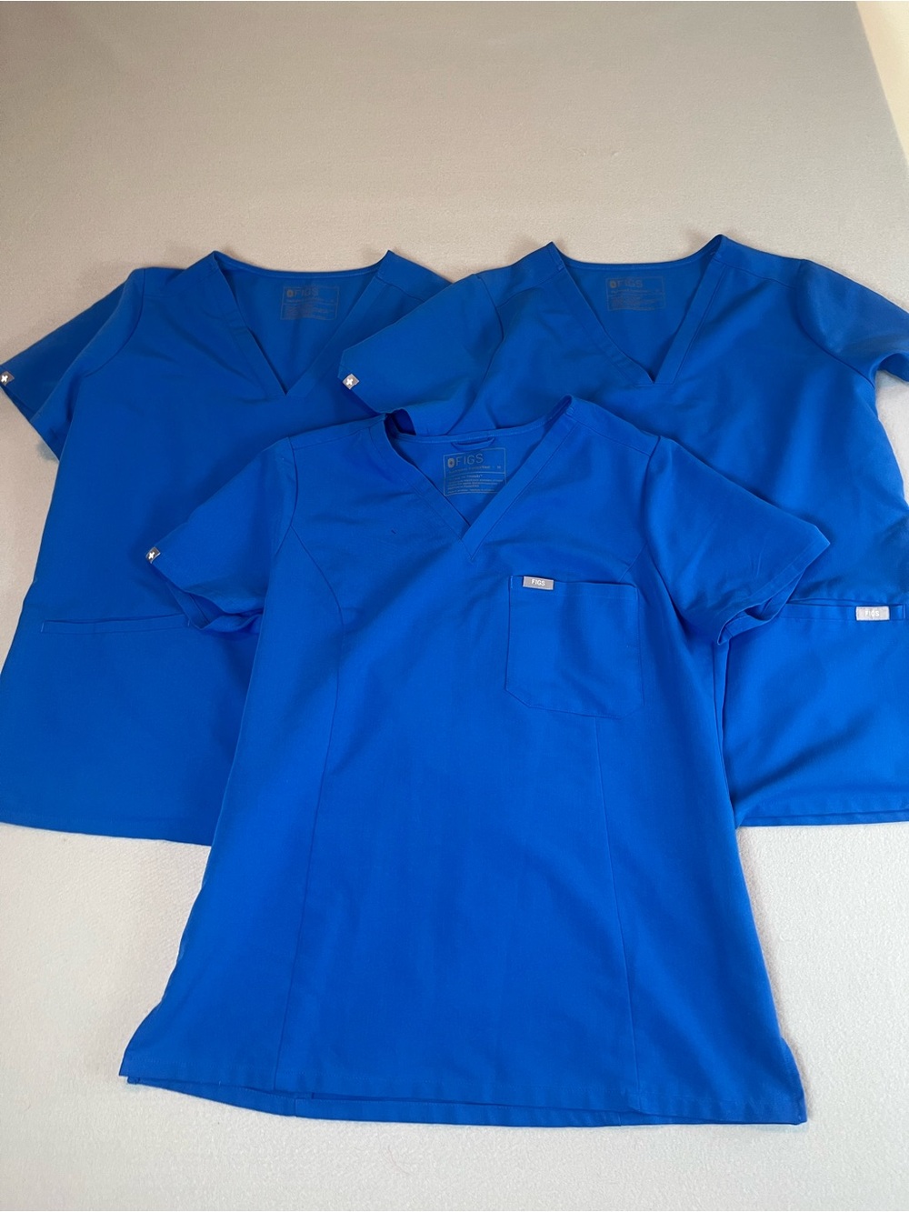 FIGS Technical Collection Royal Blue Scrub Tops Bundle Set of 3 V-Neck Medical M